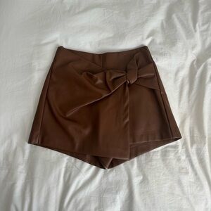 Zara Brown Faux-Leather Wrap Skort